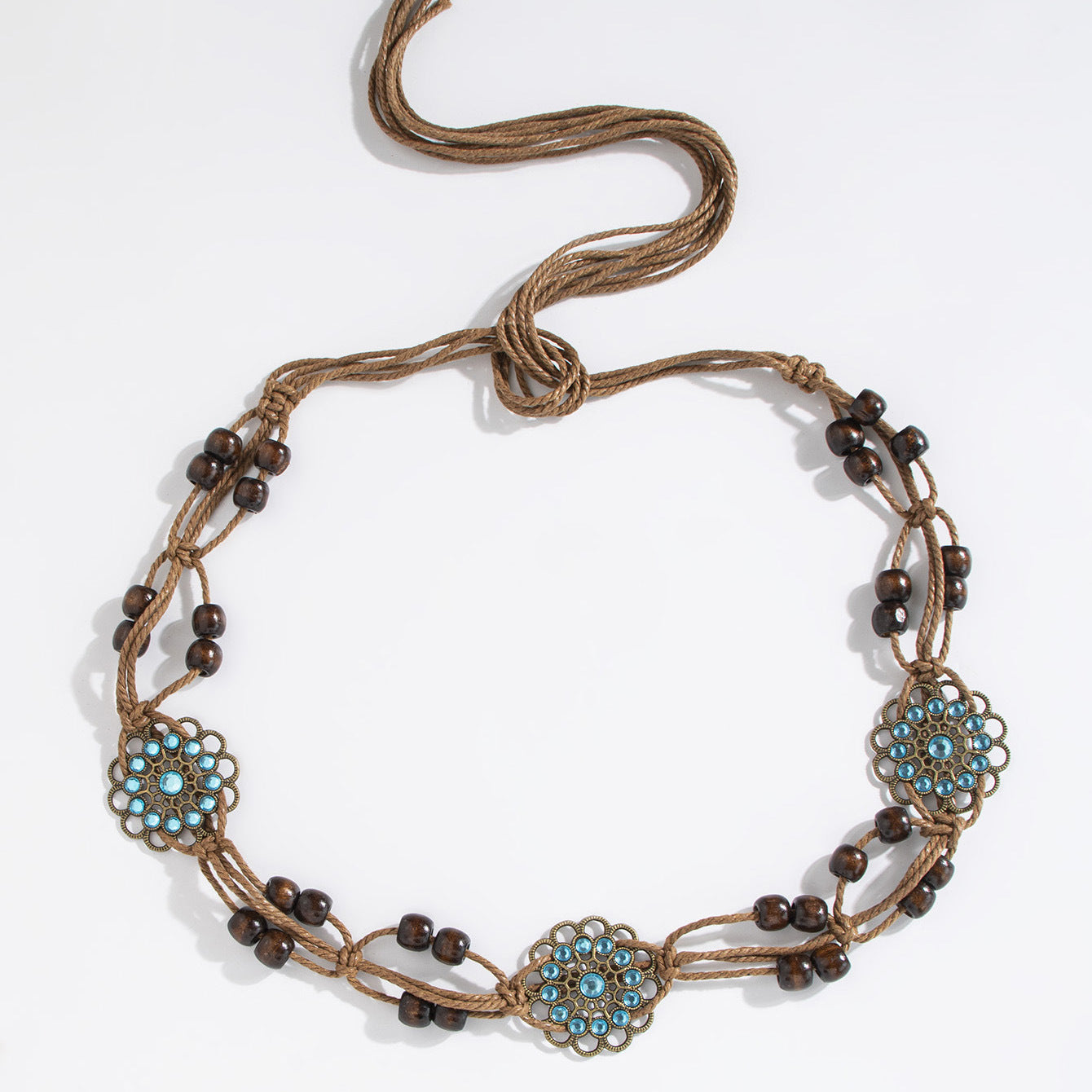 Wholesale Bohemian Butterfly Rhinestone Braided Handmade Wooden Bead Belt